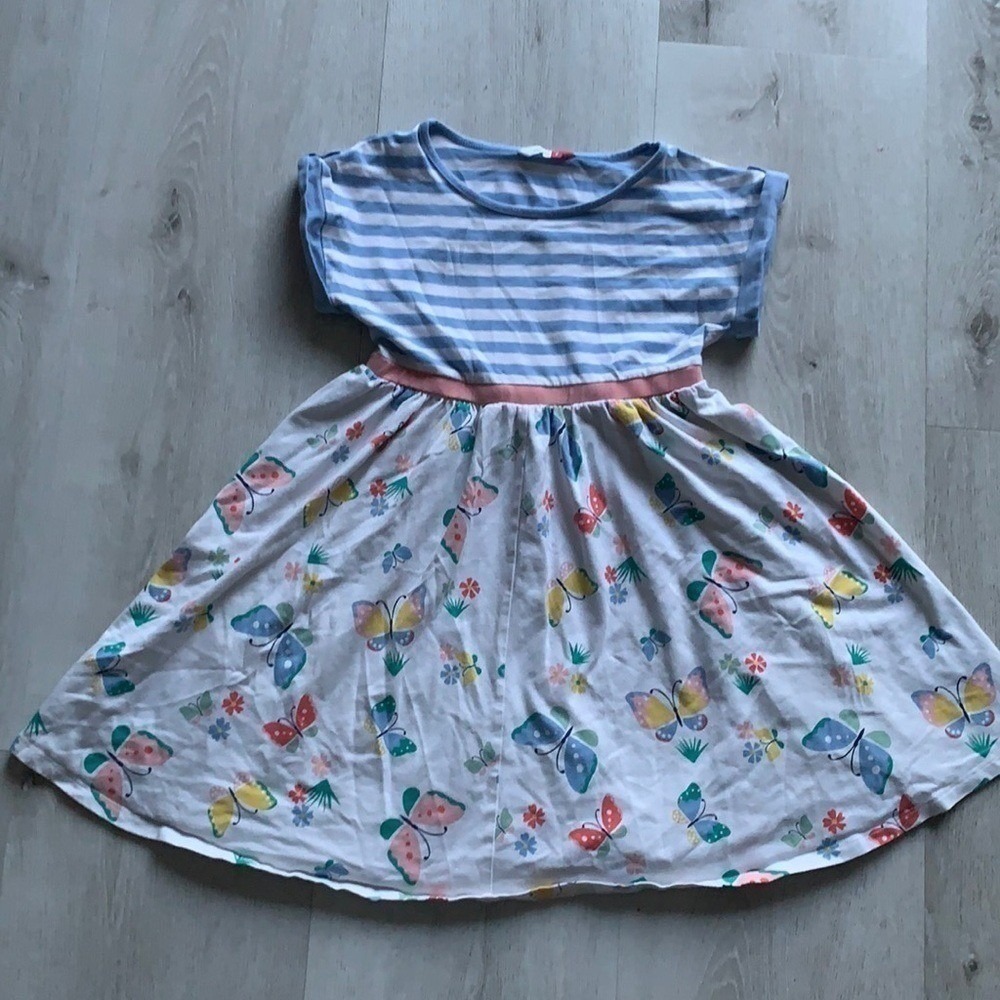 John Lewis Girls Blue Striped Butterfly Print Jersey Dress Size 7 309 33703